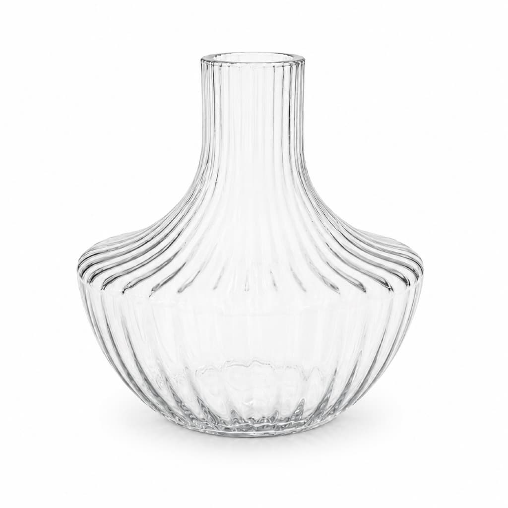 Vaso de Vidro Canelado 18cm Varsóvia – Decorativo Premium Elegante