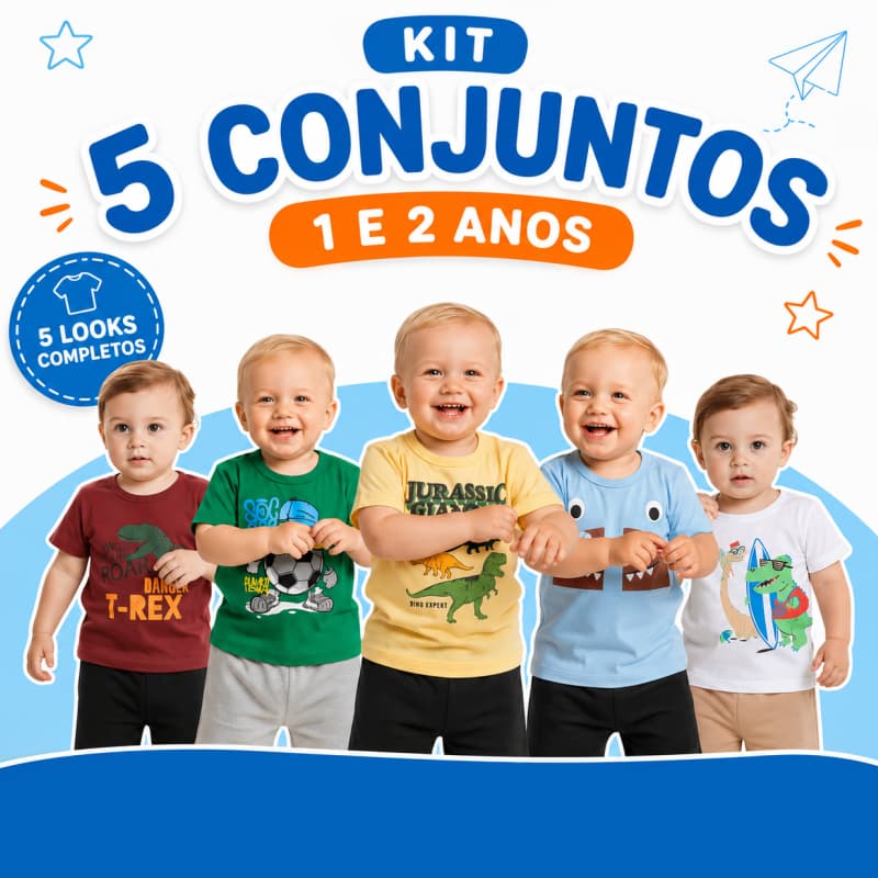 Kit 5 Conjuntos Menino Roupa Bebe Verão Tamanho 1 e 2 anos Conjuntos Infantil Creche sortido