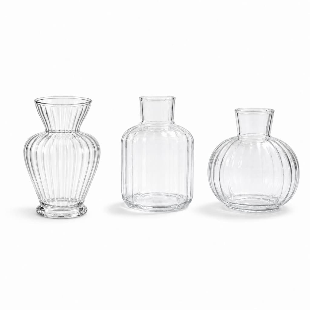 Kit 3 Vasos de Vidro Decorativos Canelados Rigado – Modernos para Sala, Mesa e Decoração