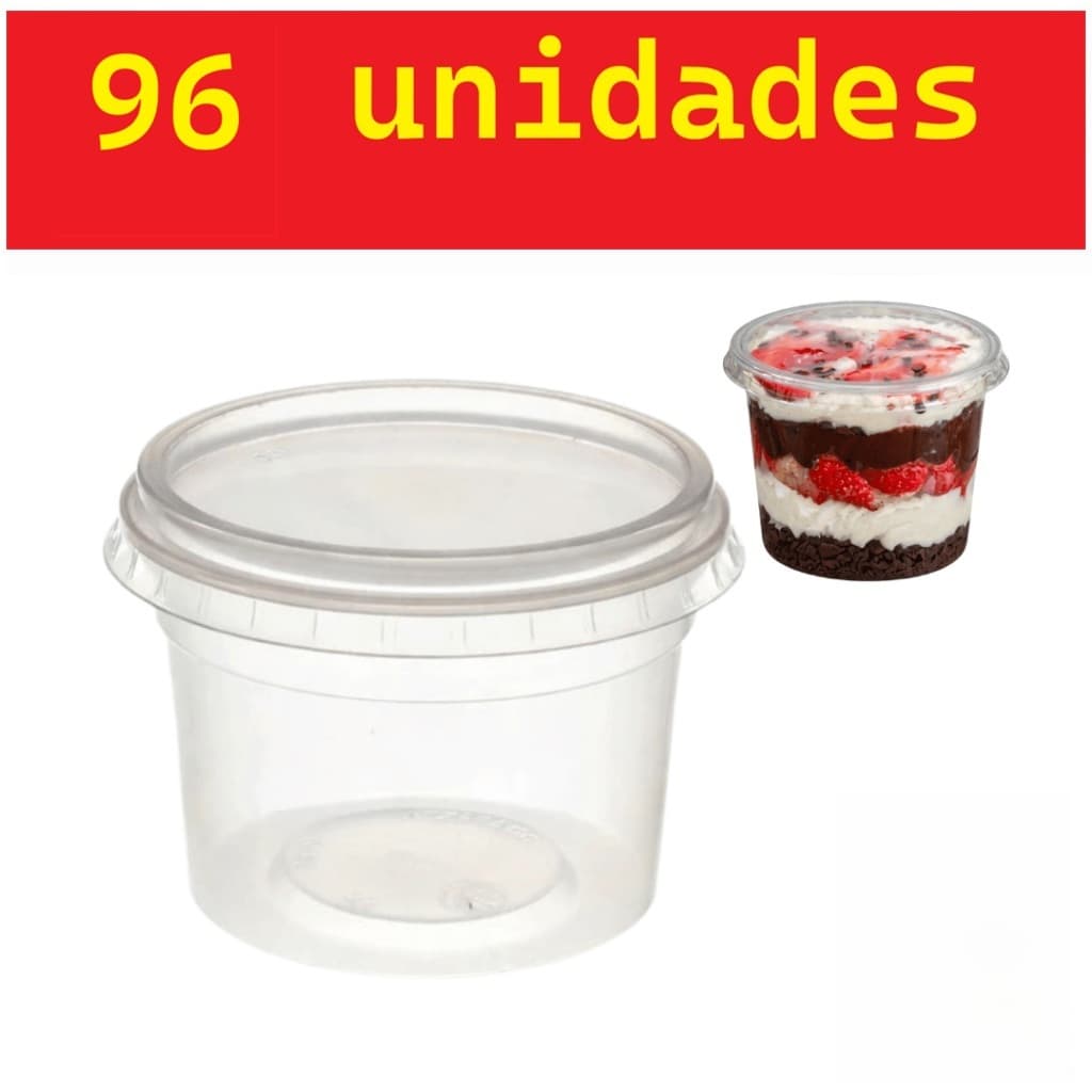 Kit 96 Pote Redondo Com Tampa Para Alimentos e Sobremesa Plástico 140ml