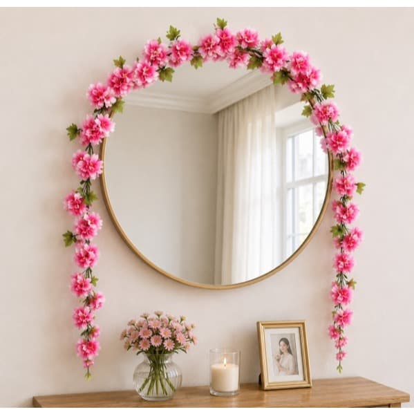 Kit Folhagem Corrente De Flores Rosa de 4 Metros