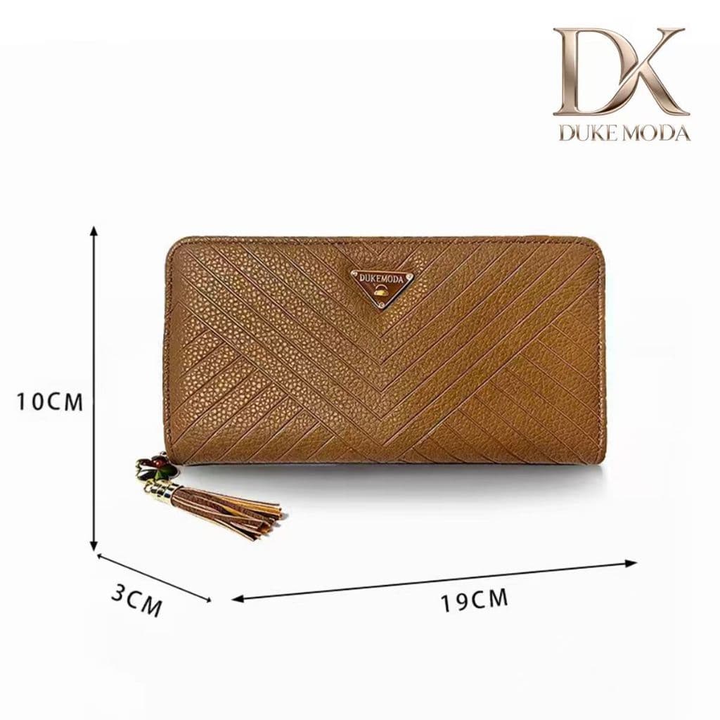 DUKE Carteira Longa Feminina com Corrente e Pingente, Design Chevron em Couro, 6 Compartimentos para Cartões N107-62