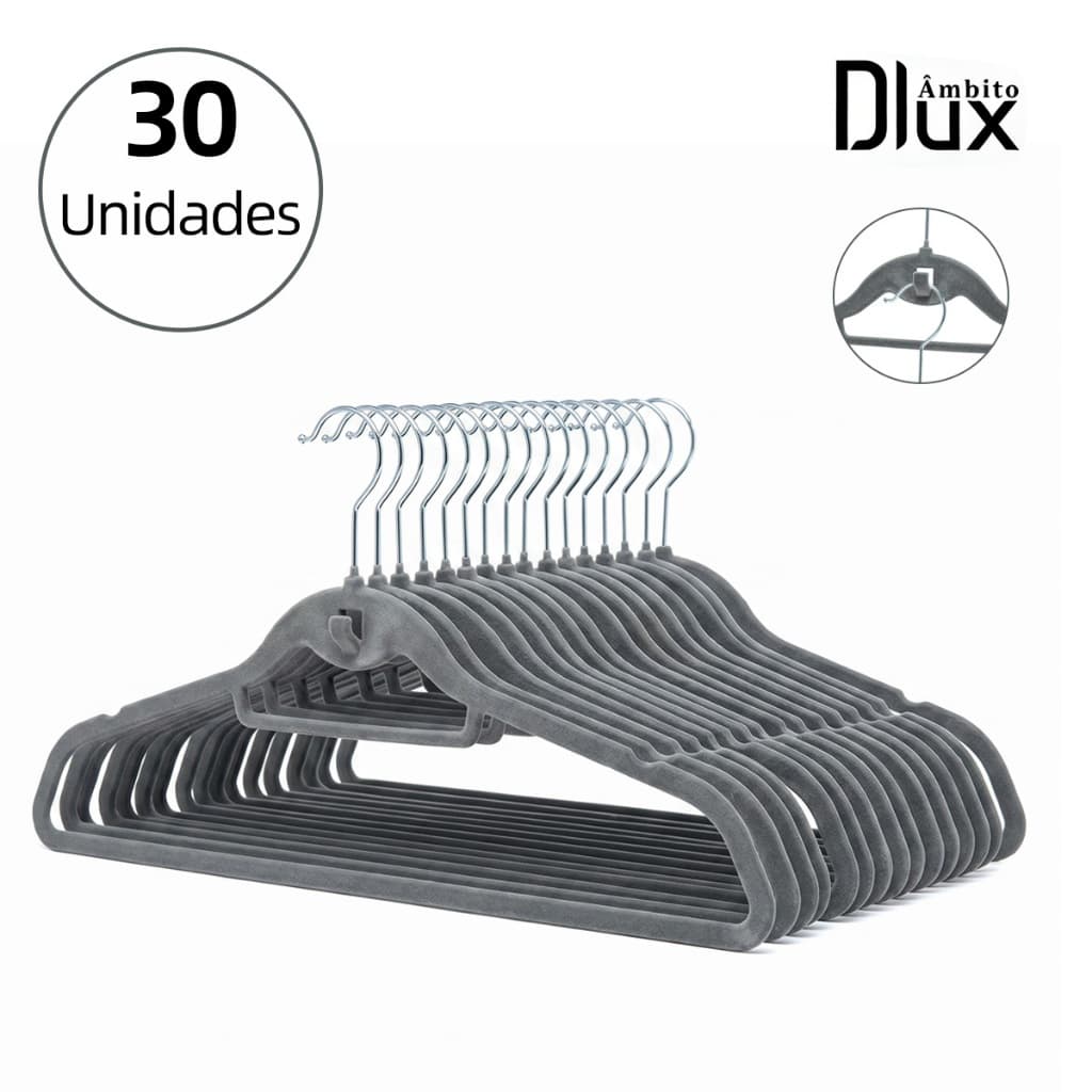 Kit 30 Cabides Slim Veludo Gancho Guarda Roupas  Closet