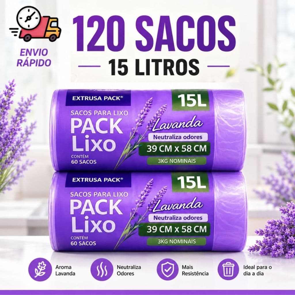 Saco de Lixo Perfumado Lavanda 15L Cheiroso Resistente 1/2  Economico Anti Inseto Anti Odor