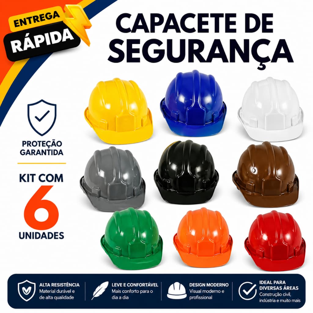 Kit 6 Capacete com Carneira Trabalho EPI Cores Obra Proteção Segurança Qualidade