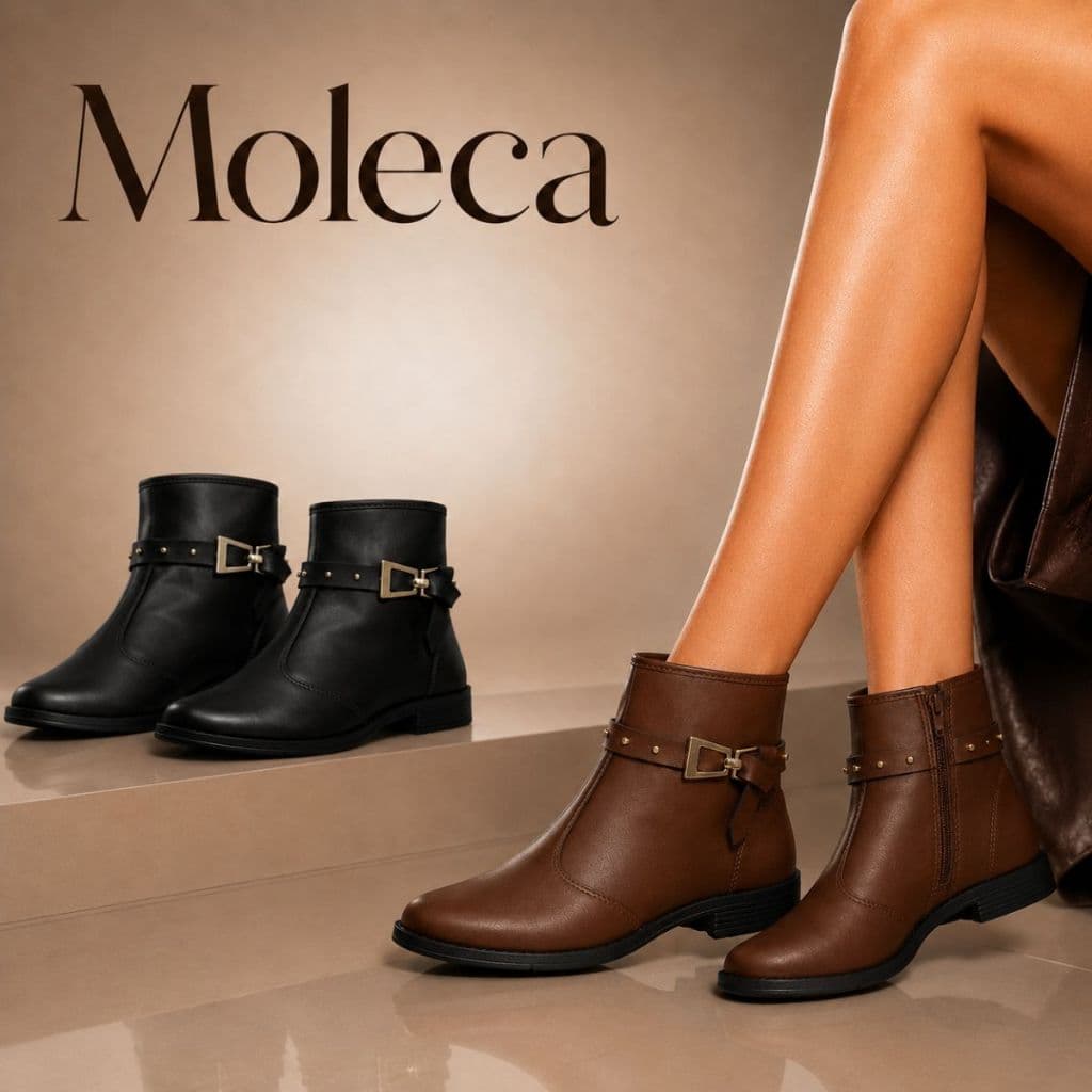 Bota Coturno Feminina Moleca Salto Bloco Baixo Elegante Casual Confortável Fivela Zíper Original