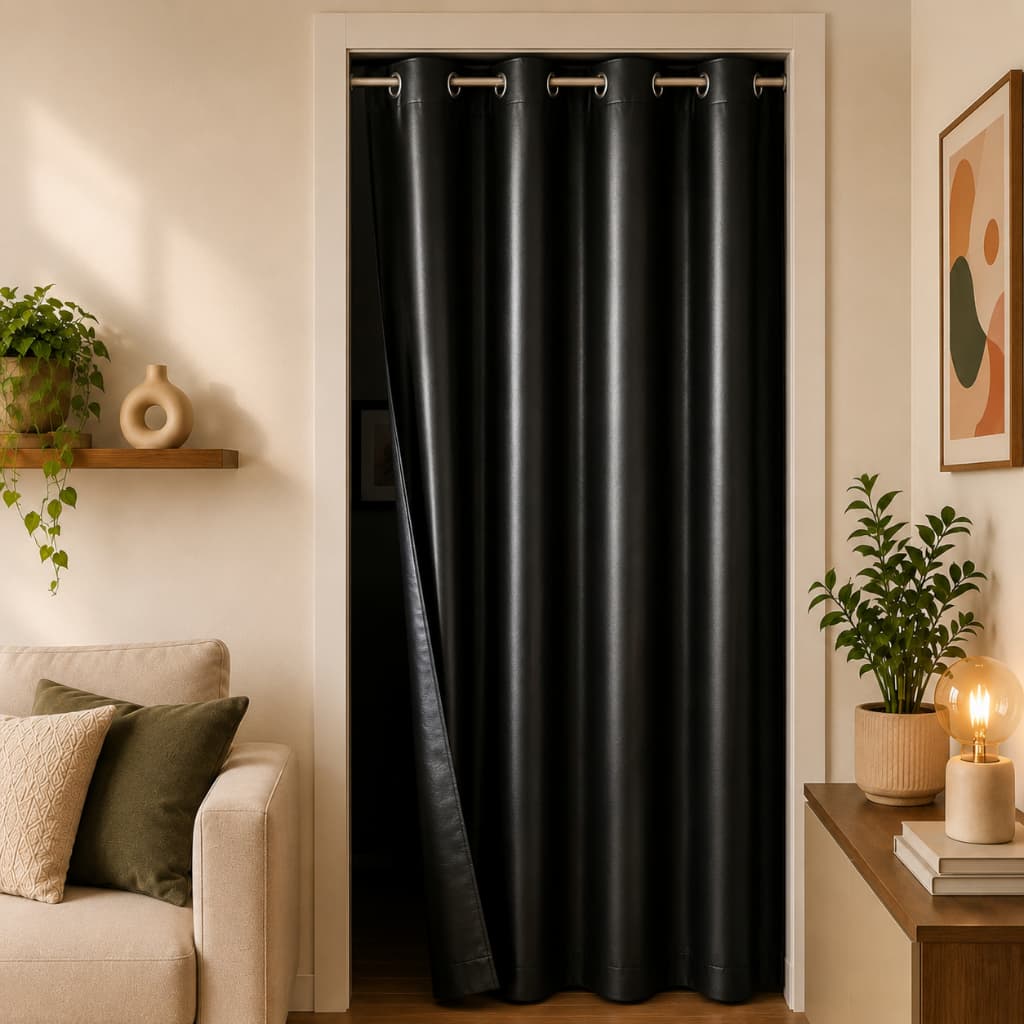 Cortina Corta Luz 100% Blackout PVC para Porta 1,40 X 2,20 Blecaute - 01 folha/parte - Preto