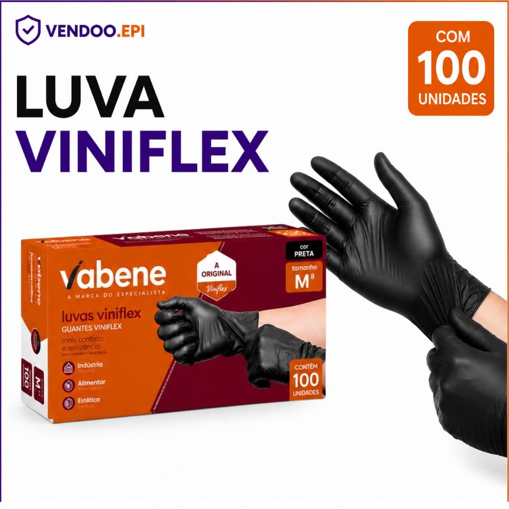 Kit Luva Descartavel Viniflex Preta Sem Po 100 Unidades P M G
