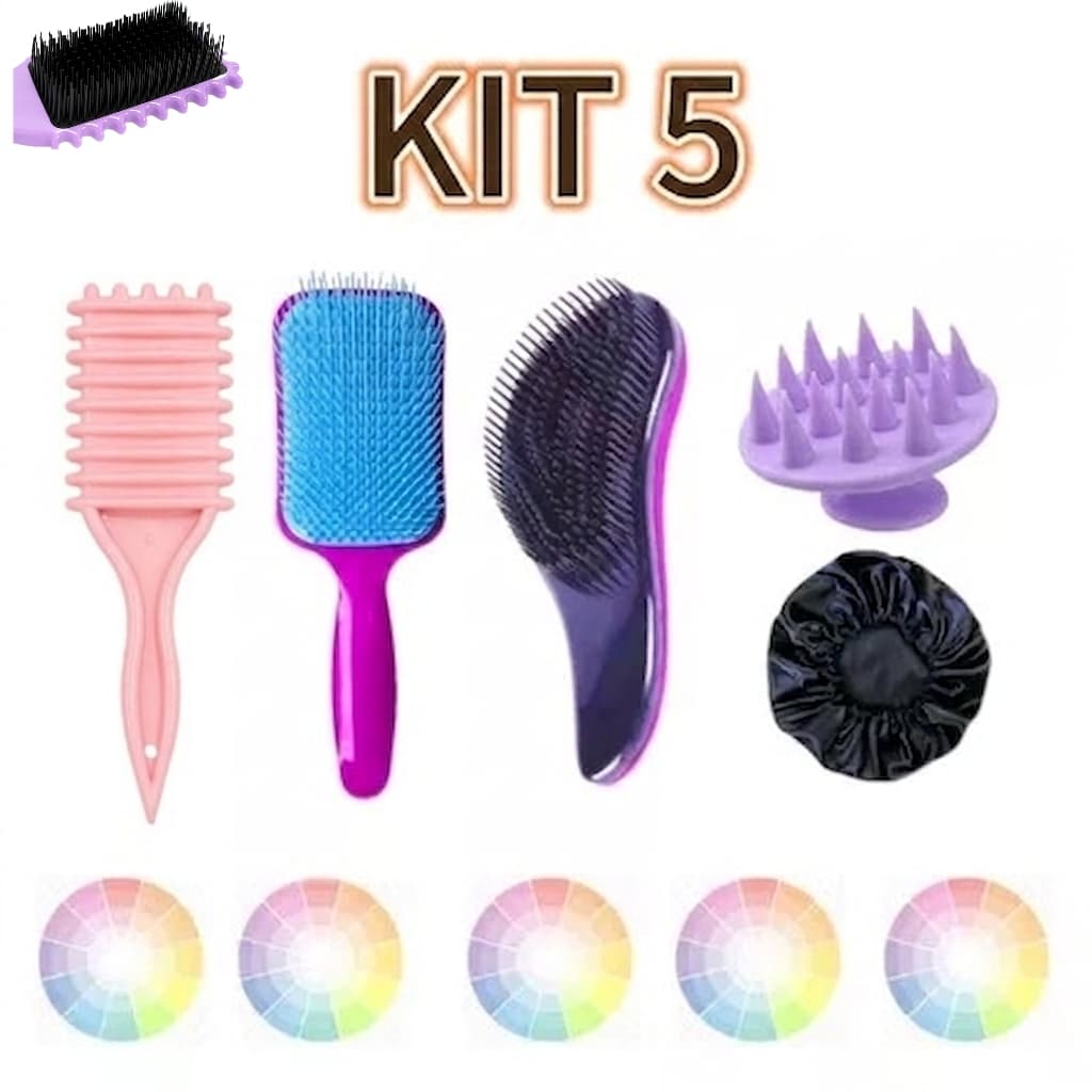 Kit Escova Massageadora+ Escova Raquete+ Escolva Onda+ Escova Magica+ Touca Cetim
