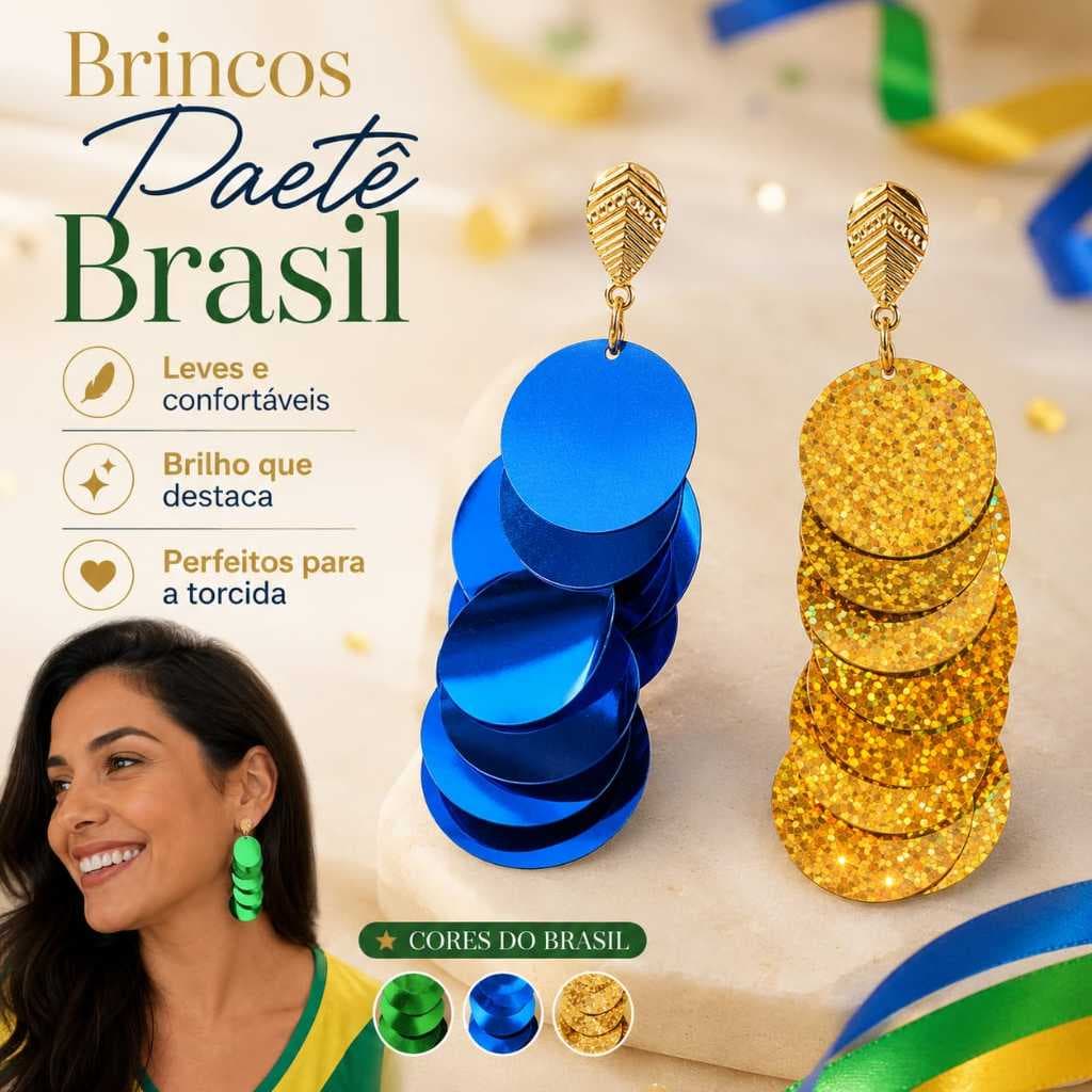 Brinco de Paetê Cores do Brasil Copa do Mundo