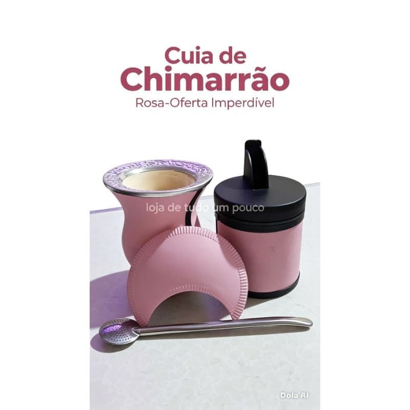 kit chimarrão 4 peças - estilo luxo porongo rosa como fotos