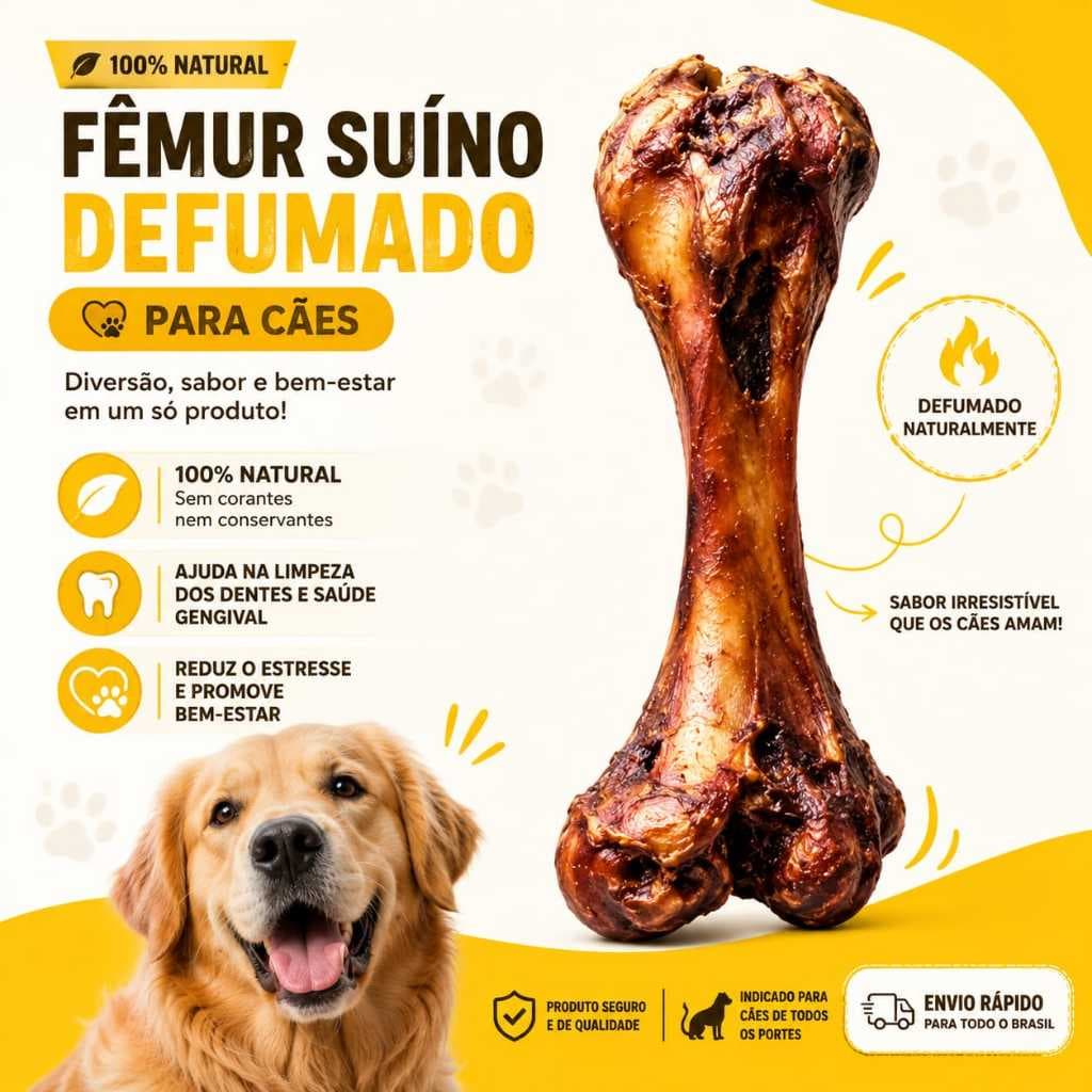 Petisco Natural Para Cachorro Fêmur Suíno Defumado