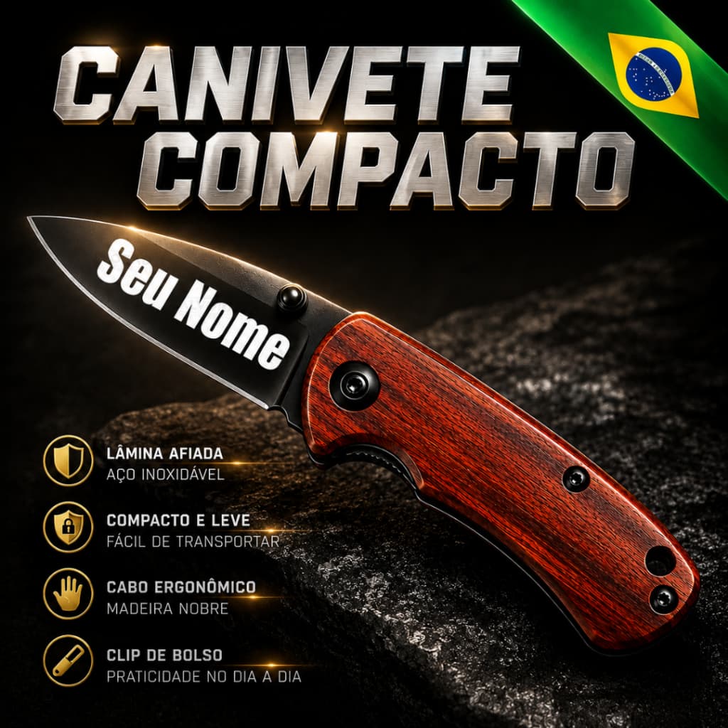 Canivete Feminino Unissex Personalizado com Nome da Pessoa Cabo de Madeira