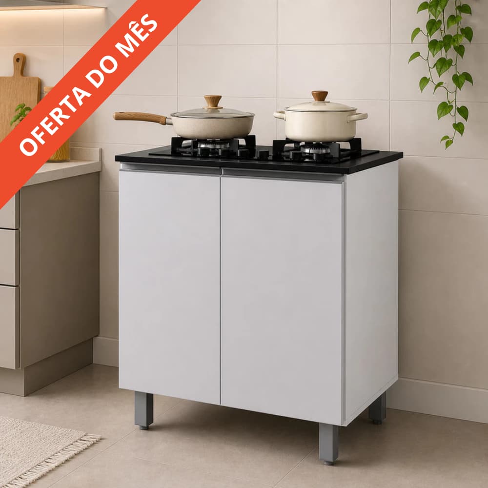 Balcão Cooktop Eli 2 Portas para Cozinha Compatível com Fogão 4 Bocas e Possibilidade de Recorte para 5 Bocas
