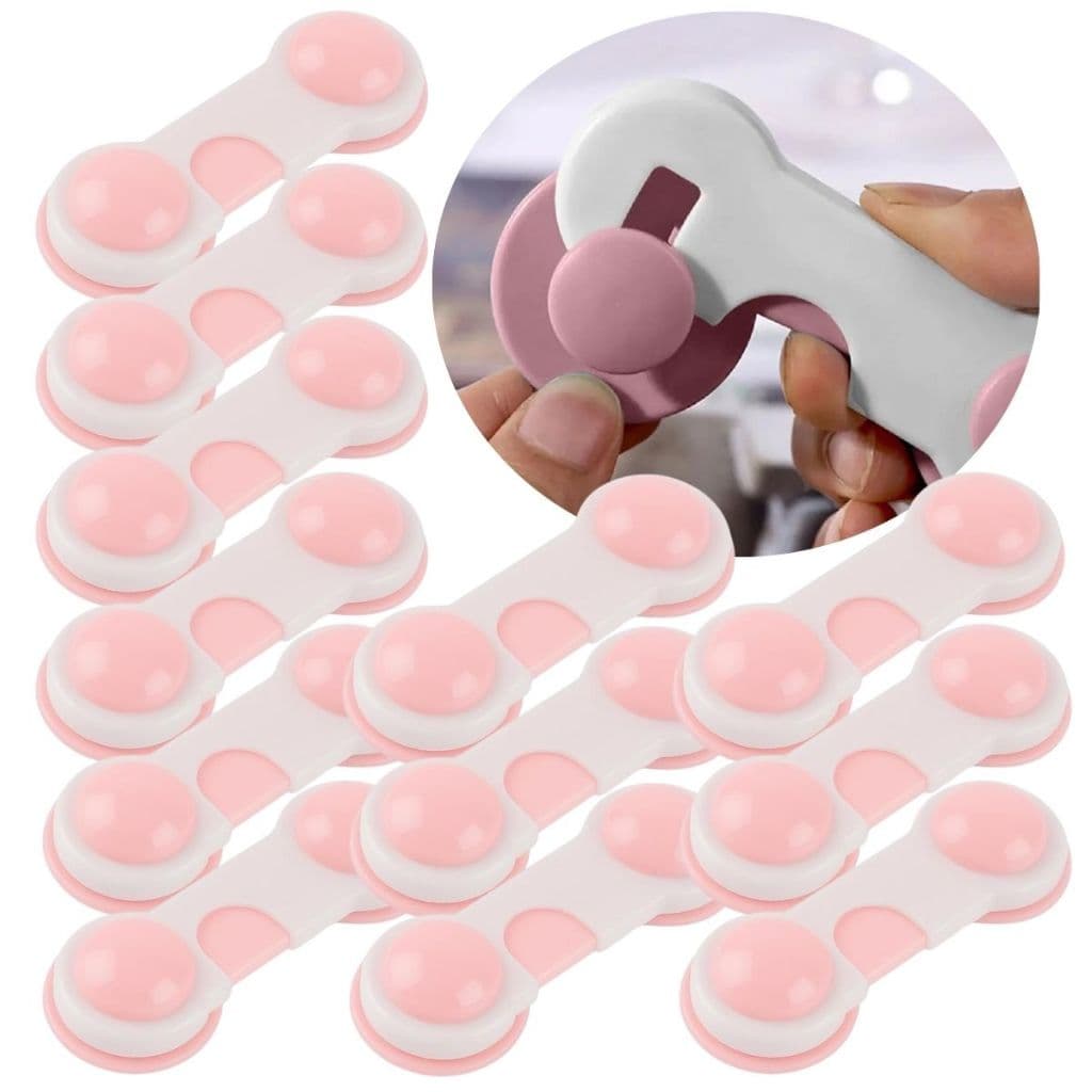 Kit 20 Trava Fecho Para Gaveta Rosa Armário Protetor Segurança Bebê Criança Multiuso De Plástico