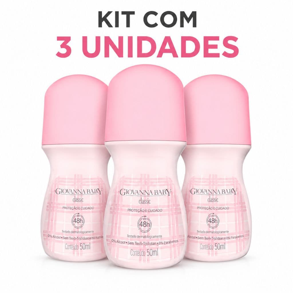 Desodorante Roll-On Giovanna Baby Rosa 48h – Kit Com 3 -  50ml Cada