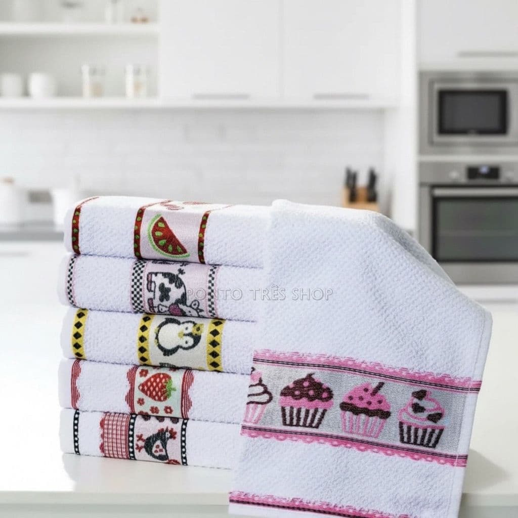 Kit 5 10 Panos Prato Atoalhados Cozinha Gourmet Premium Luxo Super Absorvente Pano Copa Felpudo Secante Algoodao Grosso