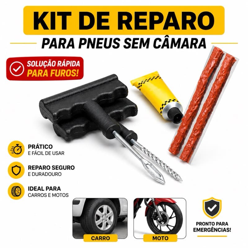 Kit Reparo Pneu Sem Camara Carro e Moto Selante Macarrão Remendo Bicicleta