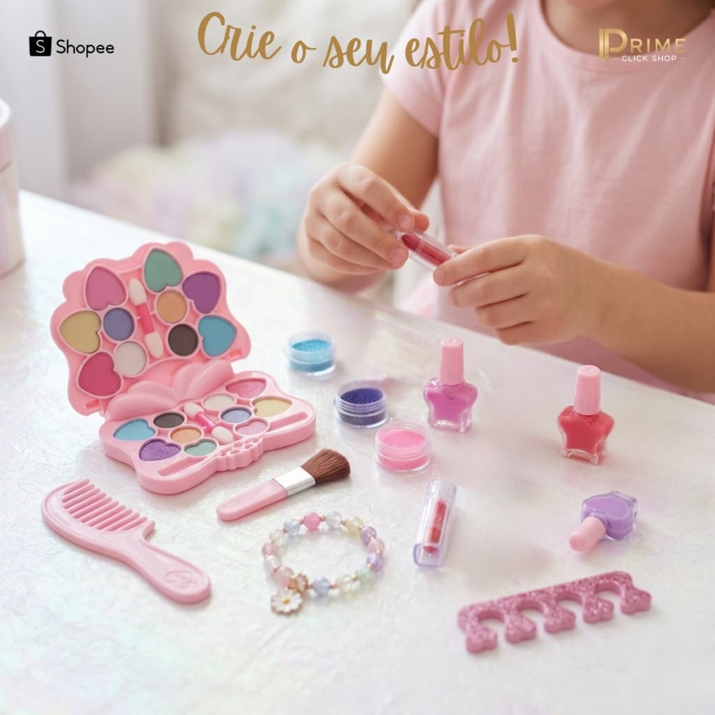 Kit Maquiagem Infantil Maleta Laço Fundo Do Mar Sombra Batom Esmalte Brinquedo Menina 🧜‍♀️