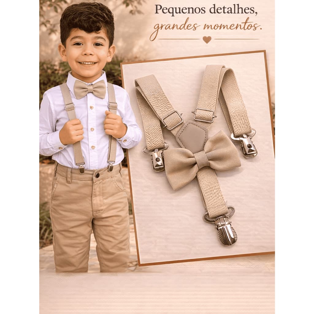 Kit Suspensório e Gravata Infantil Masculino Pajem Casamento Luxo