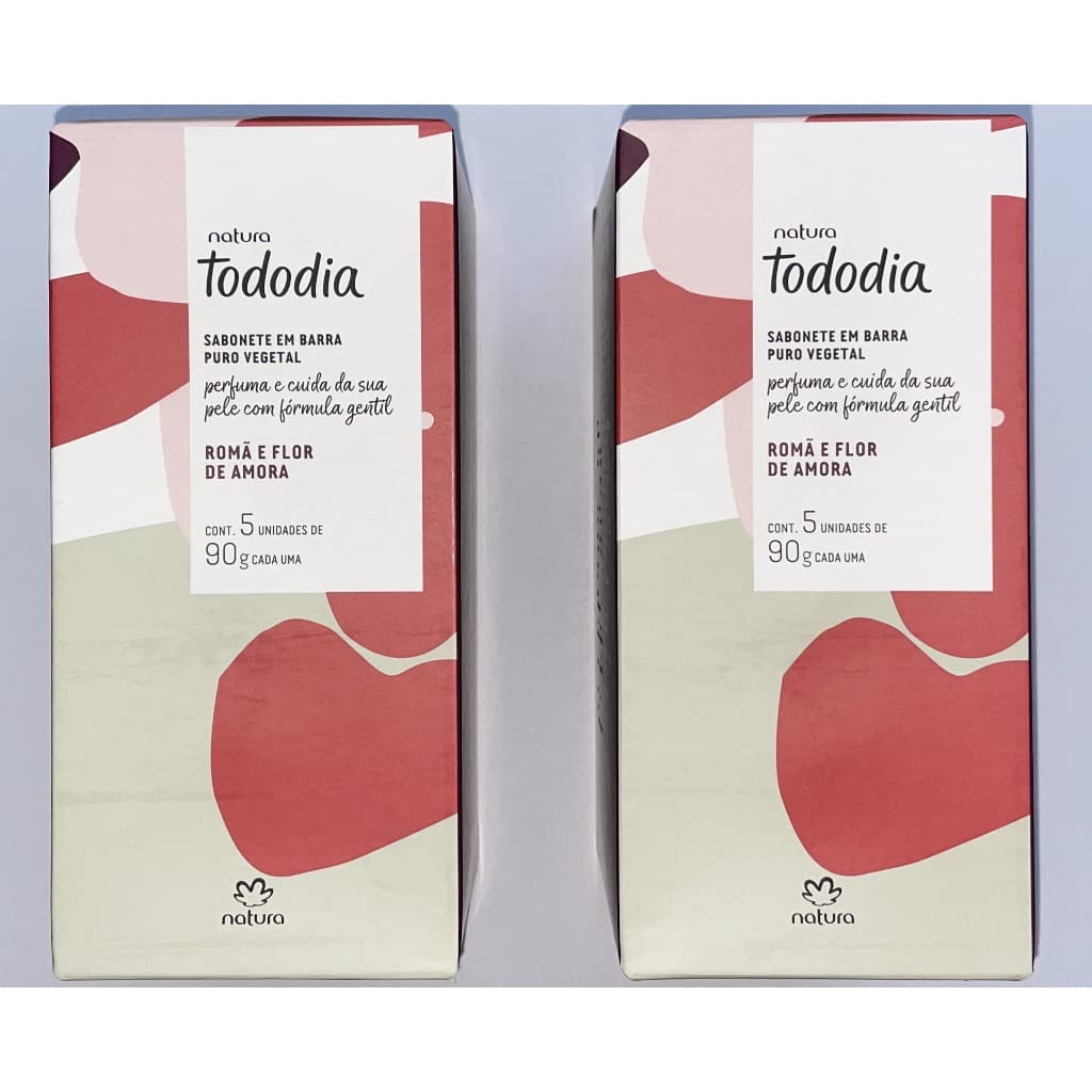 Kit Sabonete em Barra Puro Vegetal Todo dia Natura Romã e Flor de Amora - 2 cxs com 05 un/90 g cd - Total 10 sabonetess