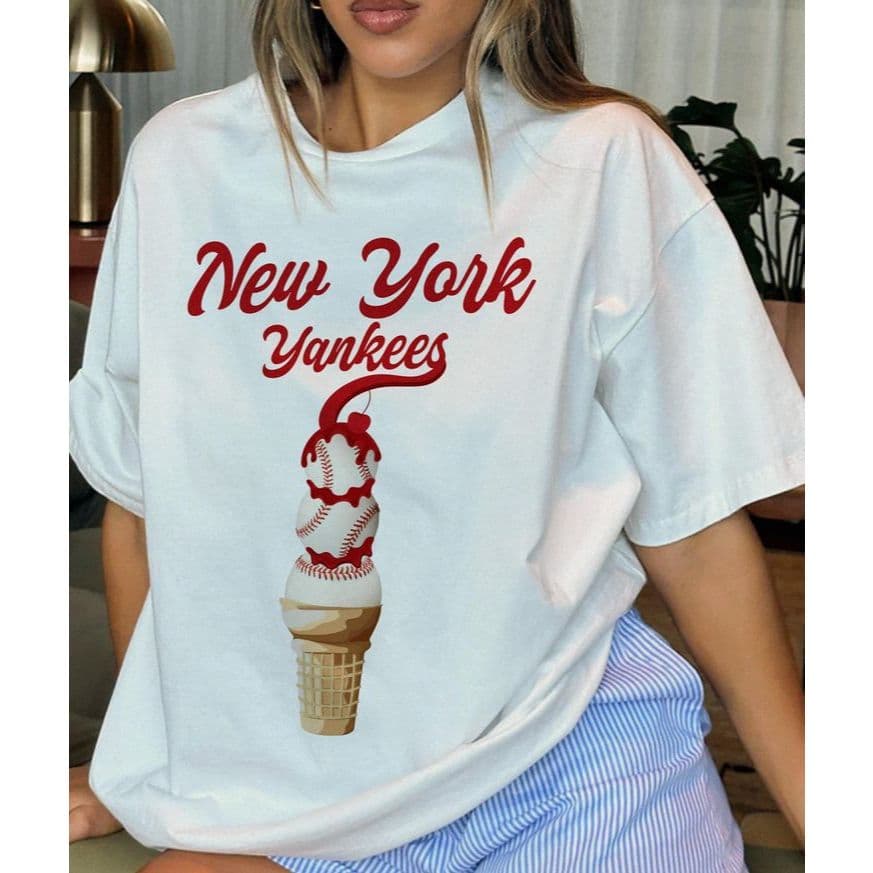 Camiseta Oversized Feminina Tendência Estilosa NY Sorvete Algodão - Envio Imediato