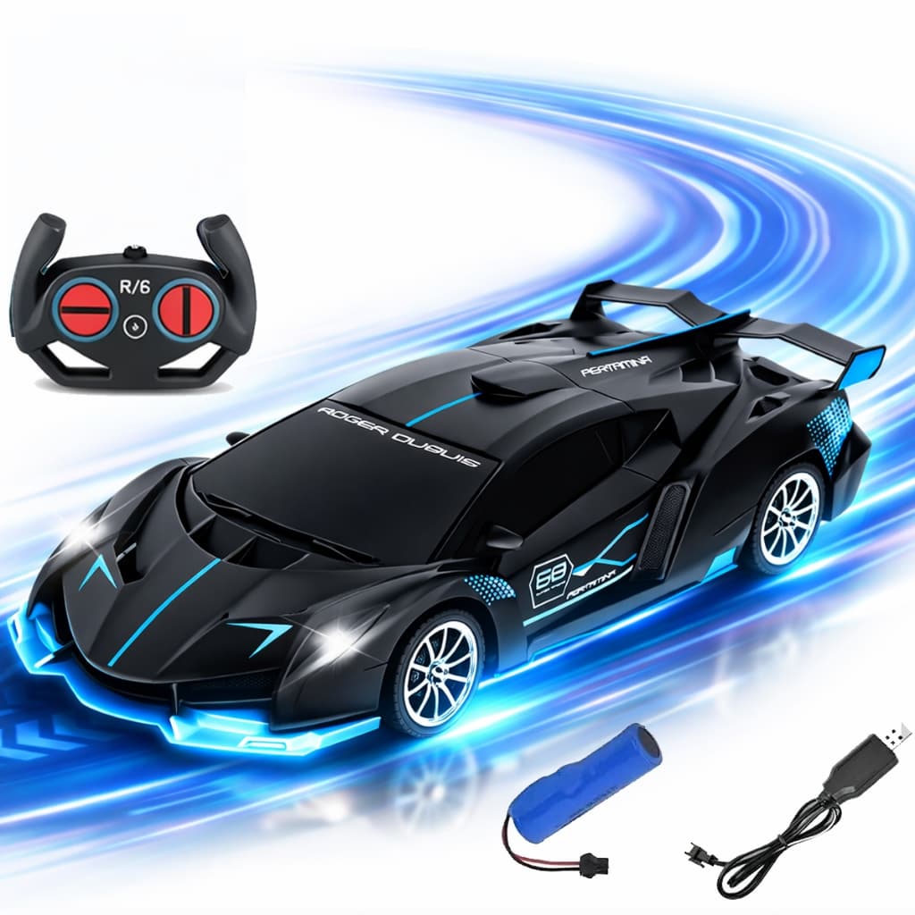 Carrinho De Controle Remoto Bugatti Brinquedo Corrida Veloz Com Luz Recarregavel Preto Kizumba