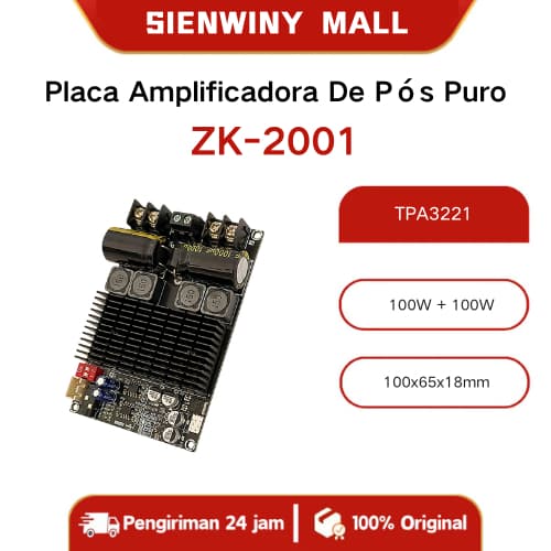 Placa Amplificadora De Pós Puro ZK-2001 DC10-30V Canal Duplo 100W + 100W Ponte Mono 200W Chip Amplificador TPA3221