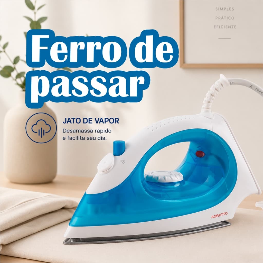 Ferro de Passar Roupa Leve A Vapor Ferro Tira Amassado Ferro Passa Rápido Ferro Agratto 127v Branco