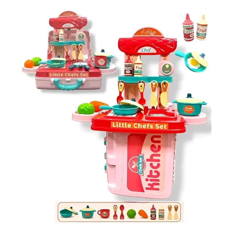 Cozinha Infantil Masterchef de Brinquedo Maleta com 18 Acessórios Rosa para Criança