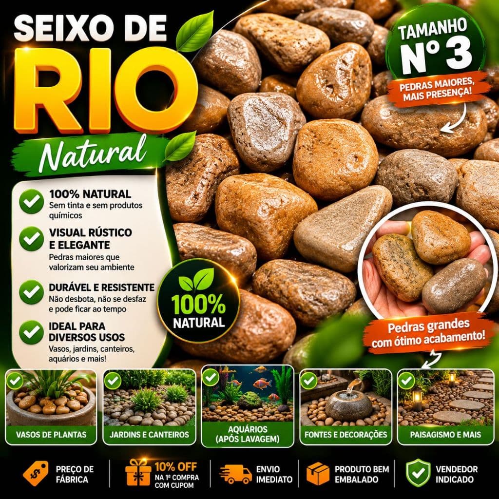 Pedra Seixo de Rio Nº03 Natural – Ideal para Aquários, Jardins e Decoração