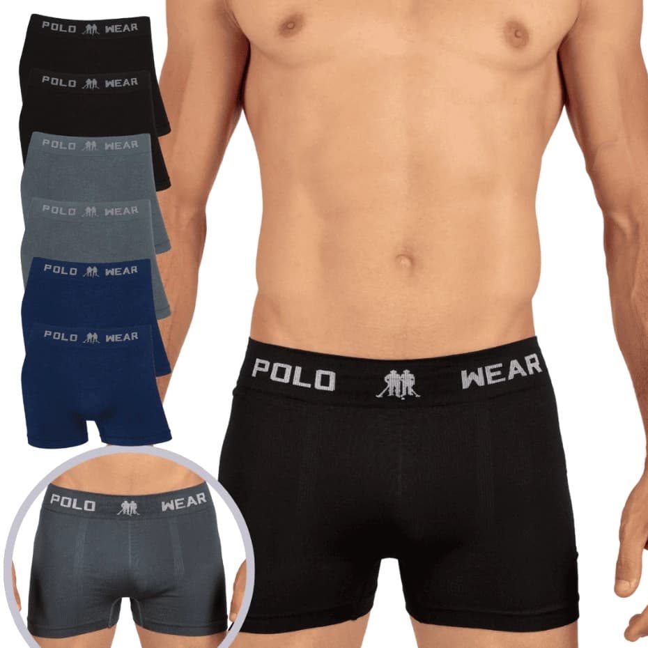 Kit 12 Cuecas Boxer Polo Wear Original Microfibra Sem Costura Masculina Confortável Premium