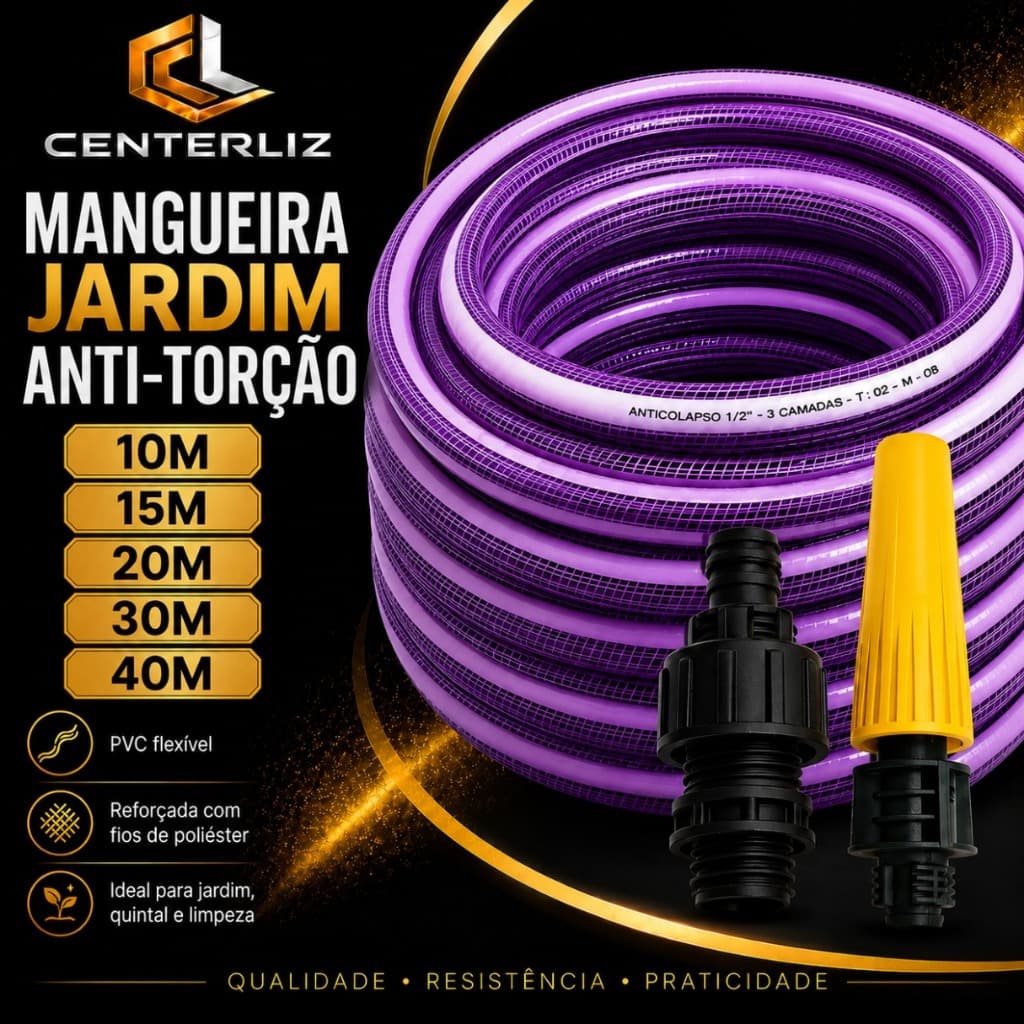 Mangueira Multiuso Antitorção Lilás e Branco para Jardim e Uso Doméstico 10m 15m 20m 30m 40m