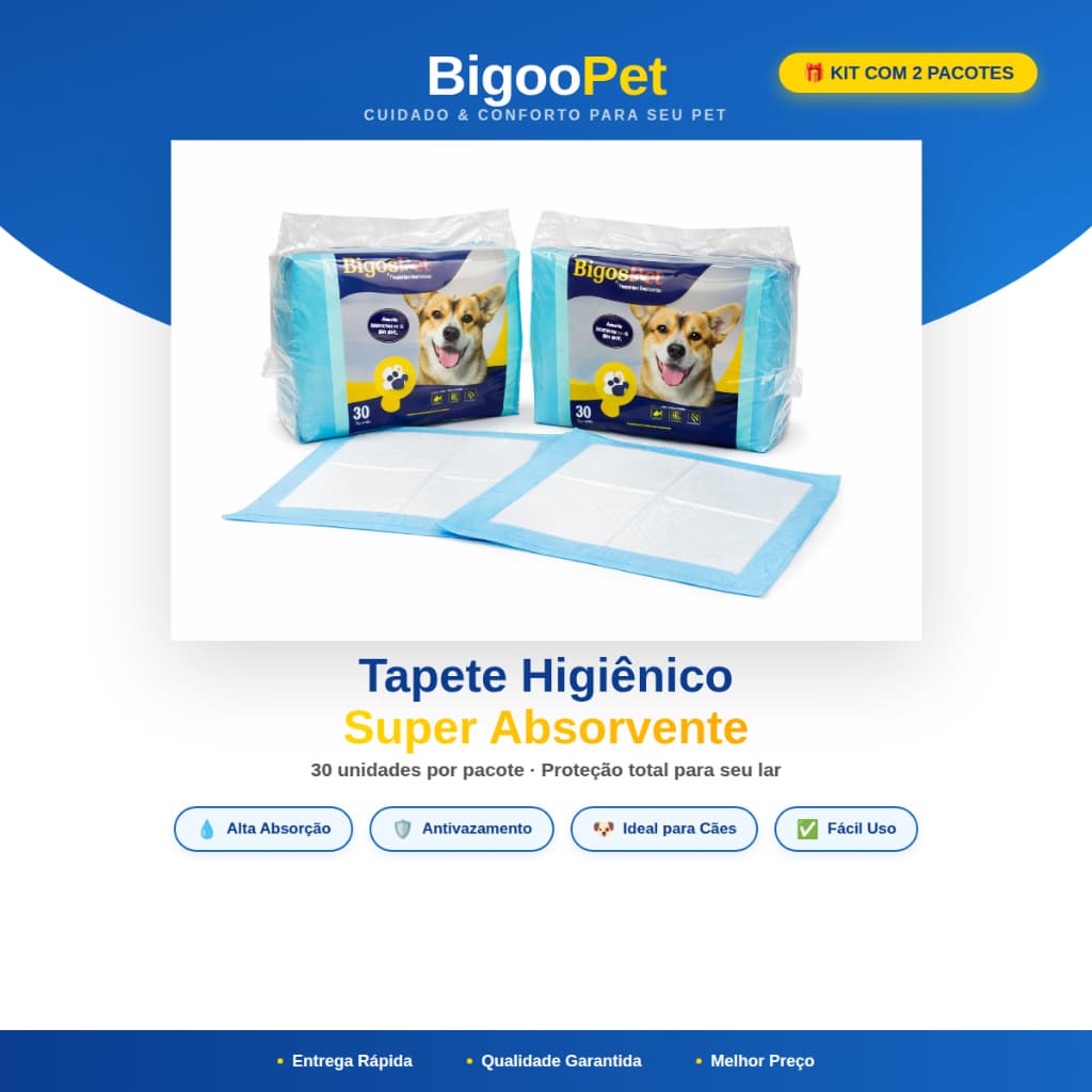 KIT COM 2 PACOTES DE TAPETE HIGIÊNICO BIGOOPET 80 X 60 CM PACOTE COM 30 UNIDADES