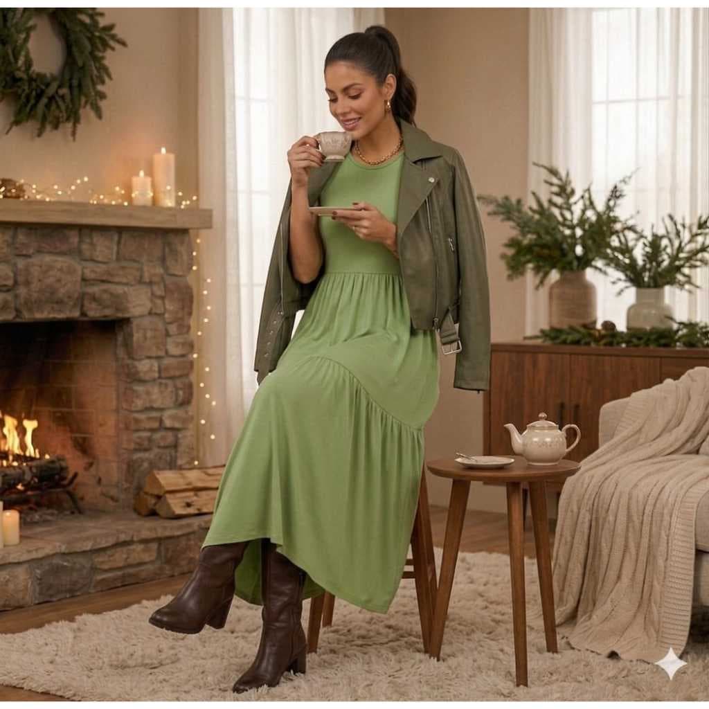 Vestido Longo Feminino Malha  Inverno e Verão 502