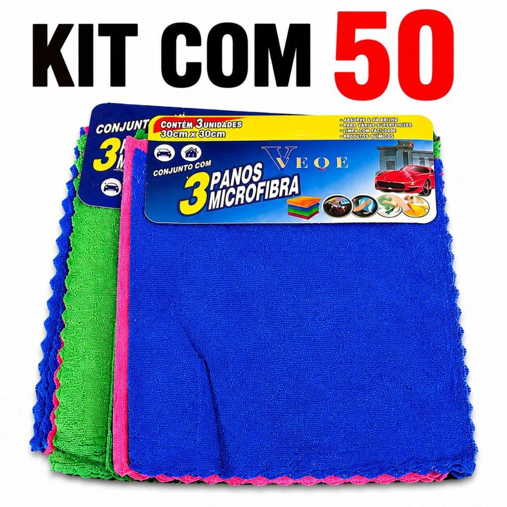 Kit 50 Flanelas Pano Microfibra Multiuso Limpeza Automotivo Vidro Pia Premium