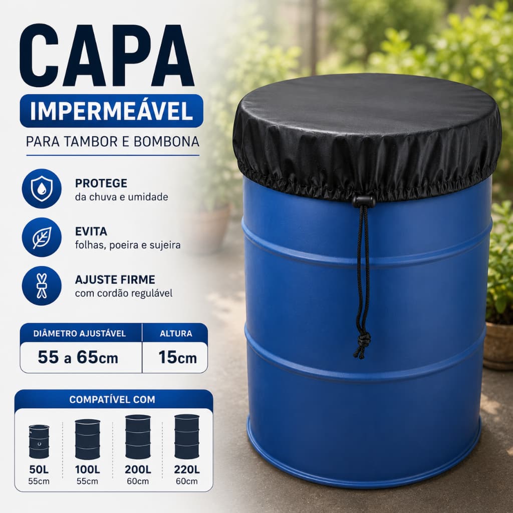 Capa de Tampa Impermeável p/ Bombona E Tambor Ajuste Universal