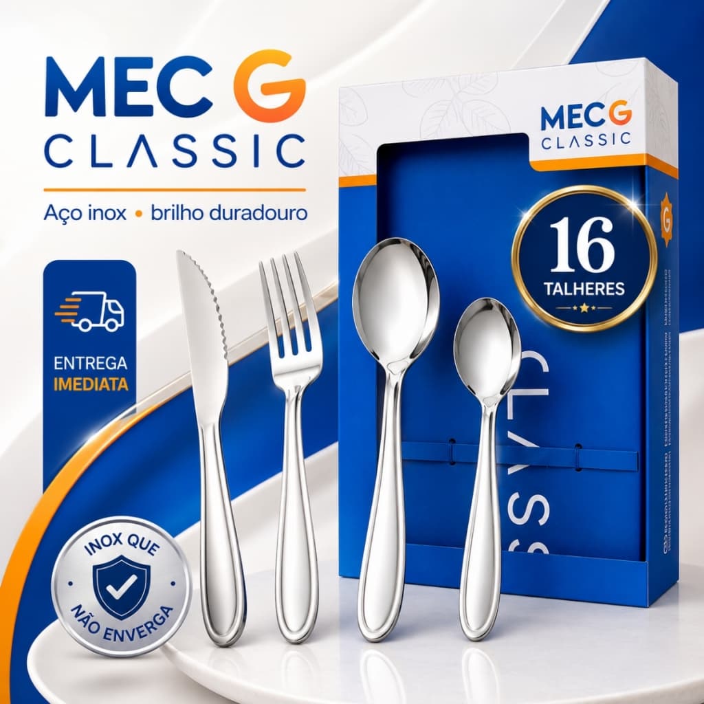 Kit Conjunto Jogo De Faqueiro Classic 16 Peças Aço Inox Mec G