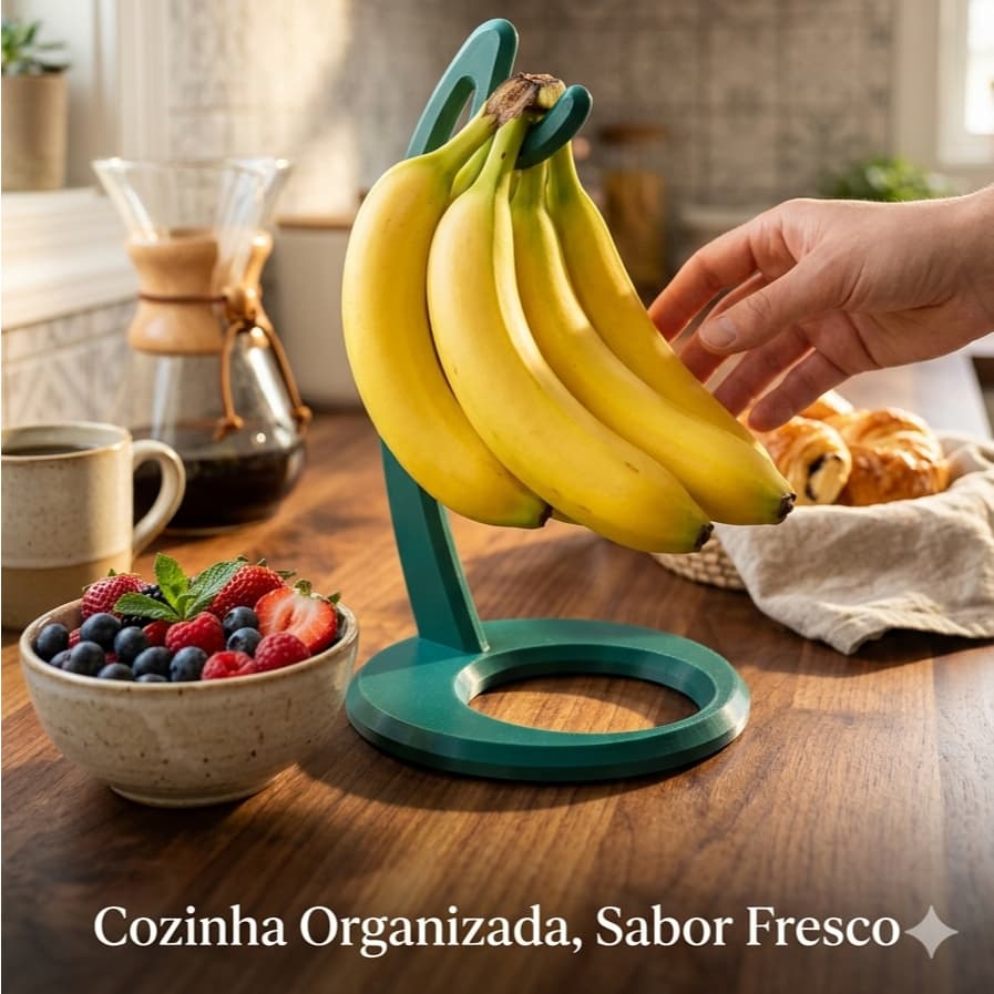 Suporte Para Banana De Mesa Fruteira Vertical Organizador Cozinha 3D Resistente, preto, branco, verde e salmão