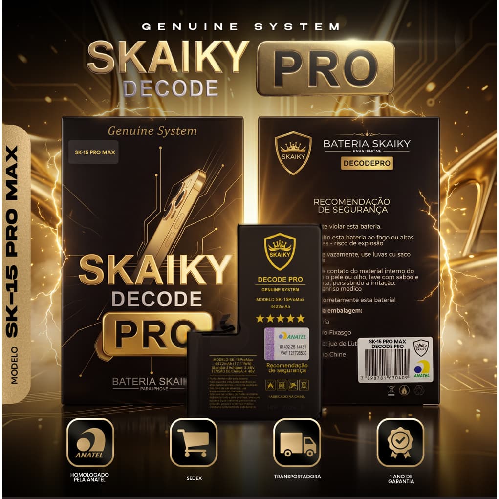 Bateria Skaiky DECODE PRO iPhone 12 ao 15 Pro Max Peça Genuína 1 Ano de Garantia Homologada Anatel