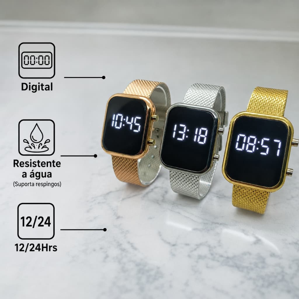 Relógio Eletrônico Feminino Digital Feminino LED Moda Simples 2.0