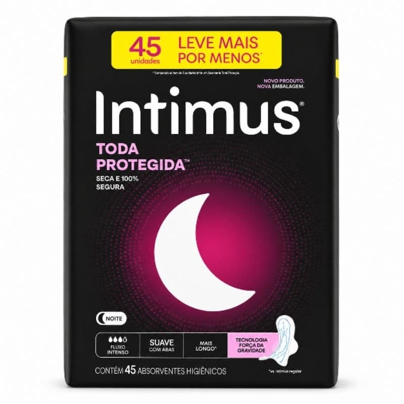 Absorvente Higiênico Intimus Noturno Suave Com Abas Toda Protegida 45 Unidades