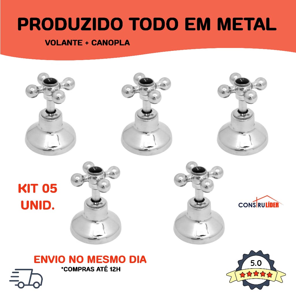 Kit 5 Pçs De Acabamento C33 Para Registro Chuveiro 1/2 ou 3/4 Pol Metal Pressão Gaveta Banheiro (PADRÃO DECA)