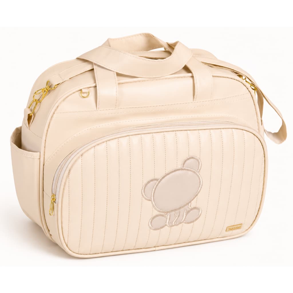 Bolsa Maternidade Grande Bege c/ Urso Bordado Bege