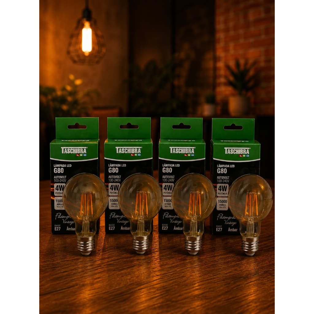 Kit Luminaria Led 4w Lampada Filamanto Retro P/ Bares 4 Unid 100-240v Branco-quente
