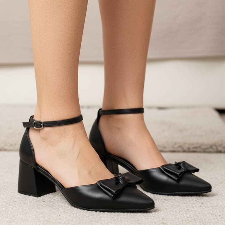 Scarpin Feminino Salto Bloco Bico Fino 5cm Com Laço Confortável Elegante Social Luxo Tendência 2026