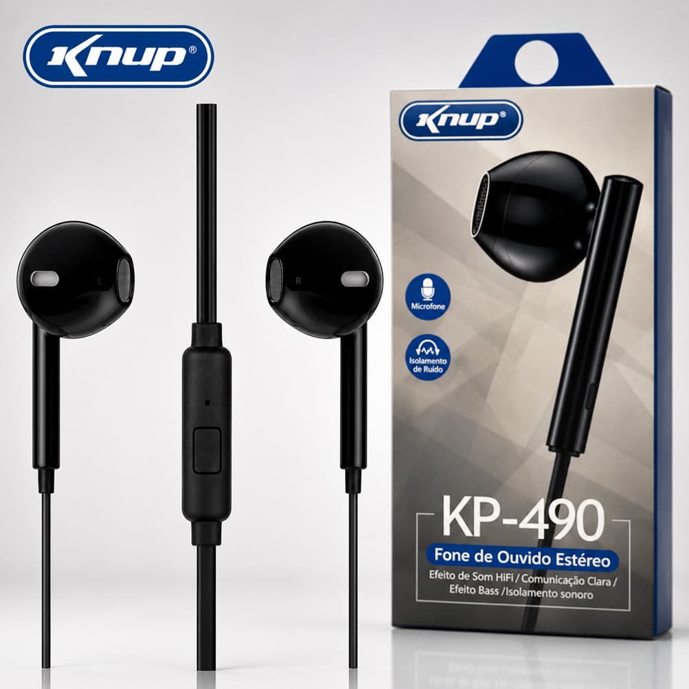 Fone De Ouvido Knup KP-490 Com Microfone P2 Som HD Stereo Extra Grave Gamer Original Intra Auricular