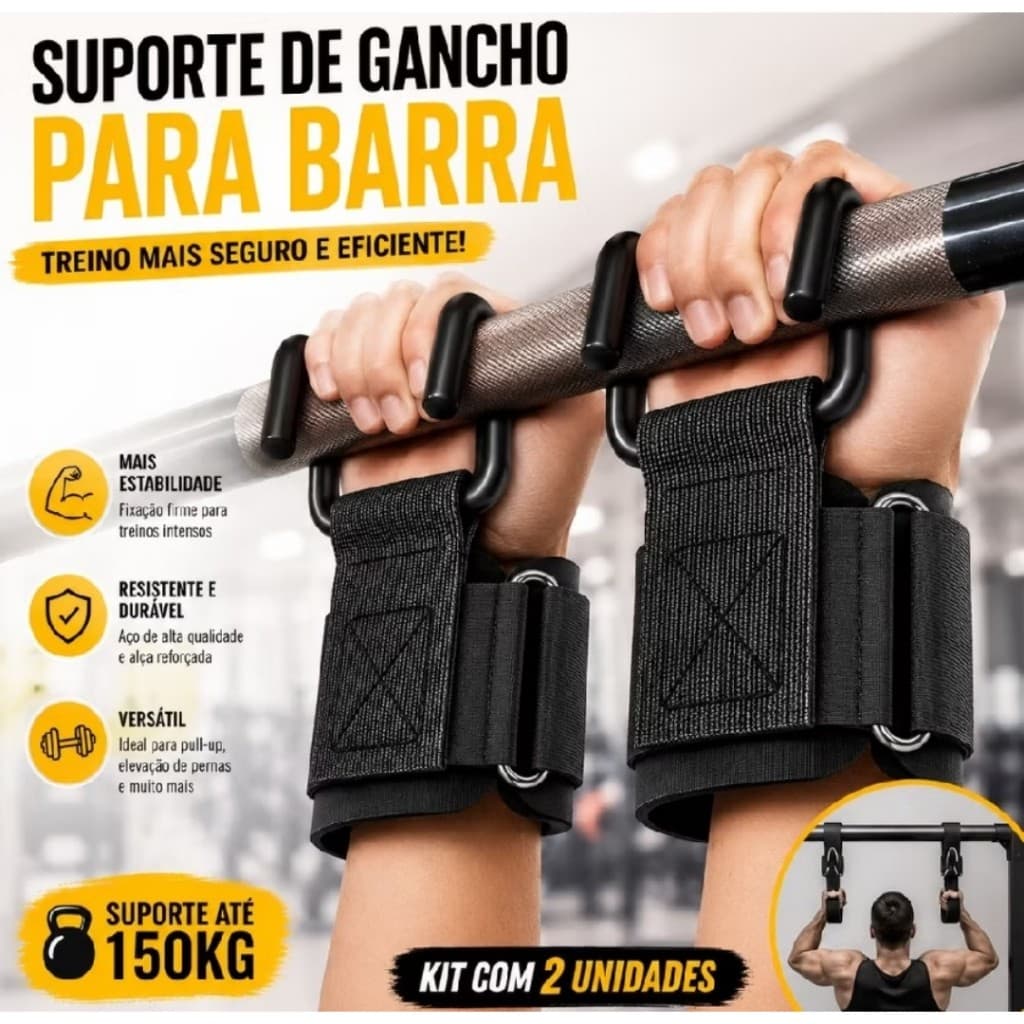 Par de Straps Gancho Metal Garras Treino Musculação Academia Protege Palmas E Pulsos