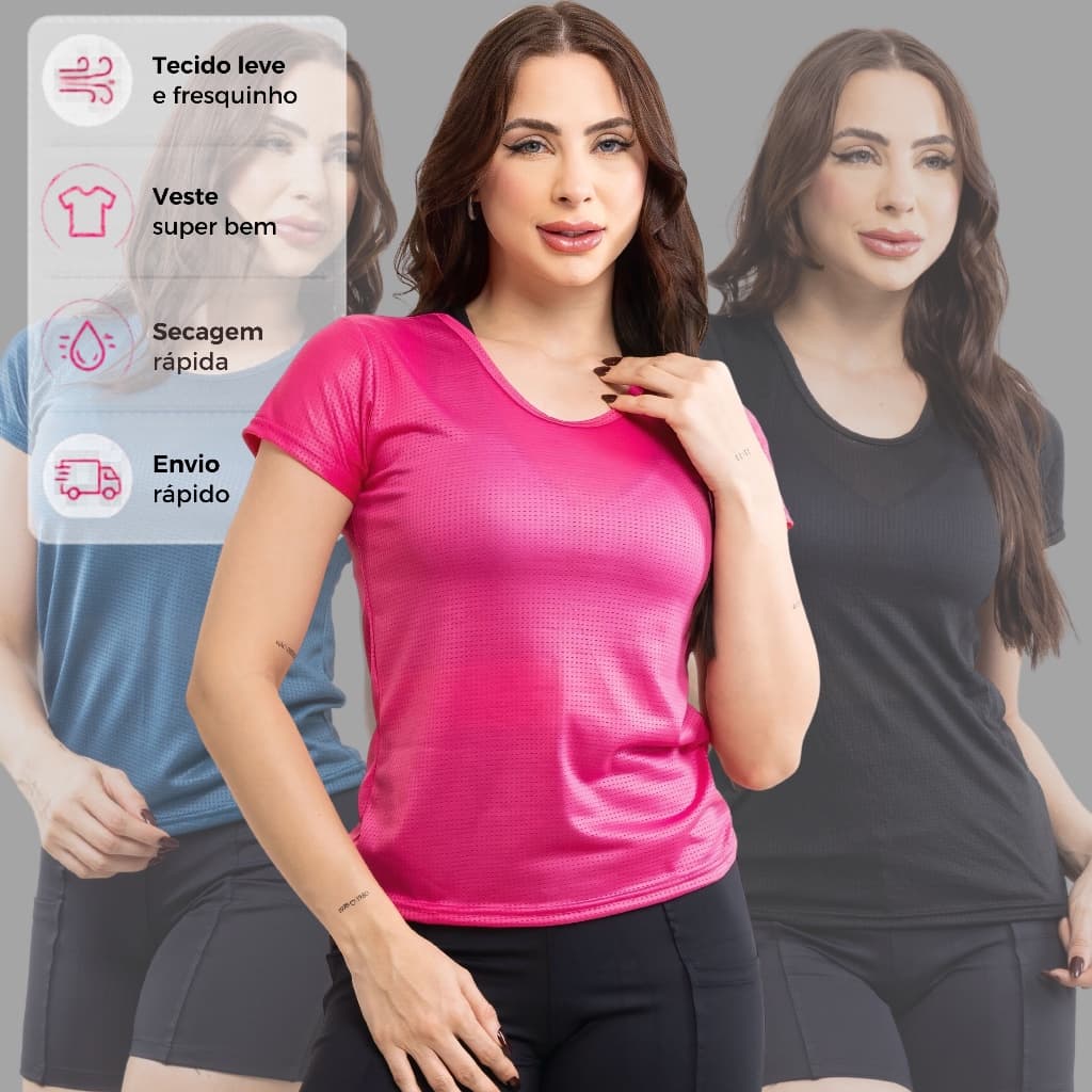 Blusa Academia Feminina Camiseta Dry Fit  Anti Odor com Manga - Musculação, Treino e Corrida