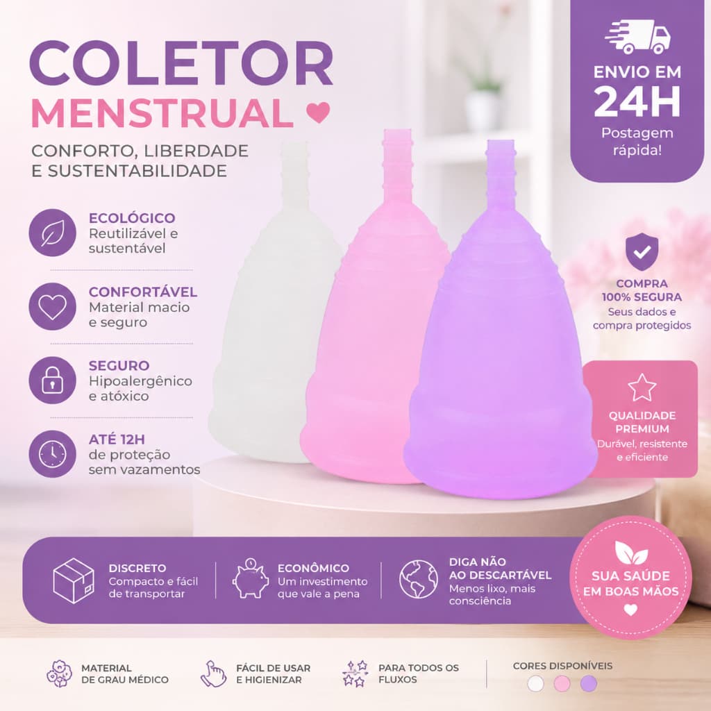 Coletor Menstrual Reutilizável Copo Menstrual Silicone Para Uso Feminino 8x5cm